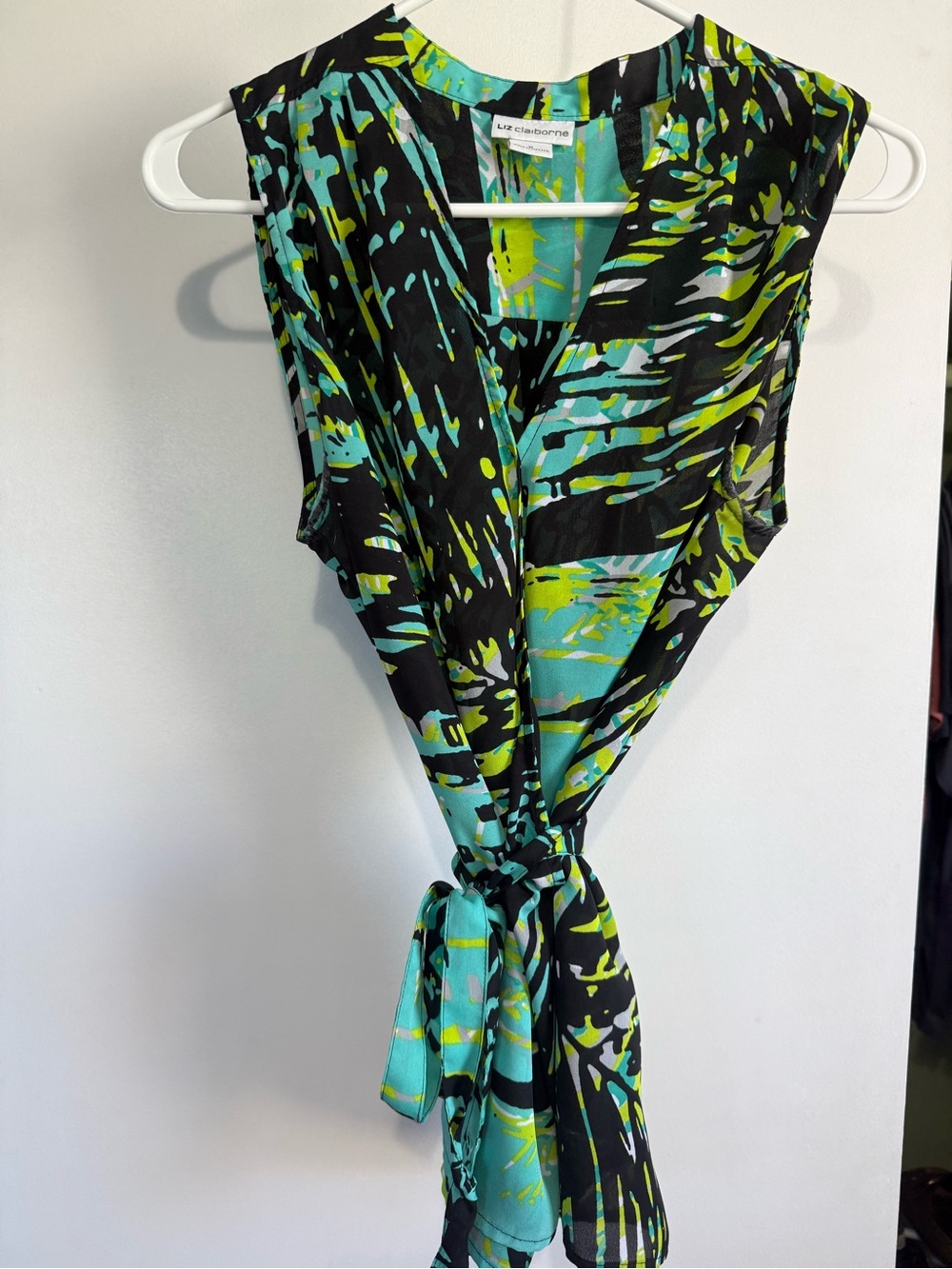 Liz Claiborne Knot-Front One-Piece in Teal & Black Print